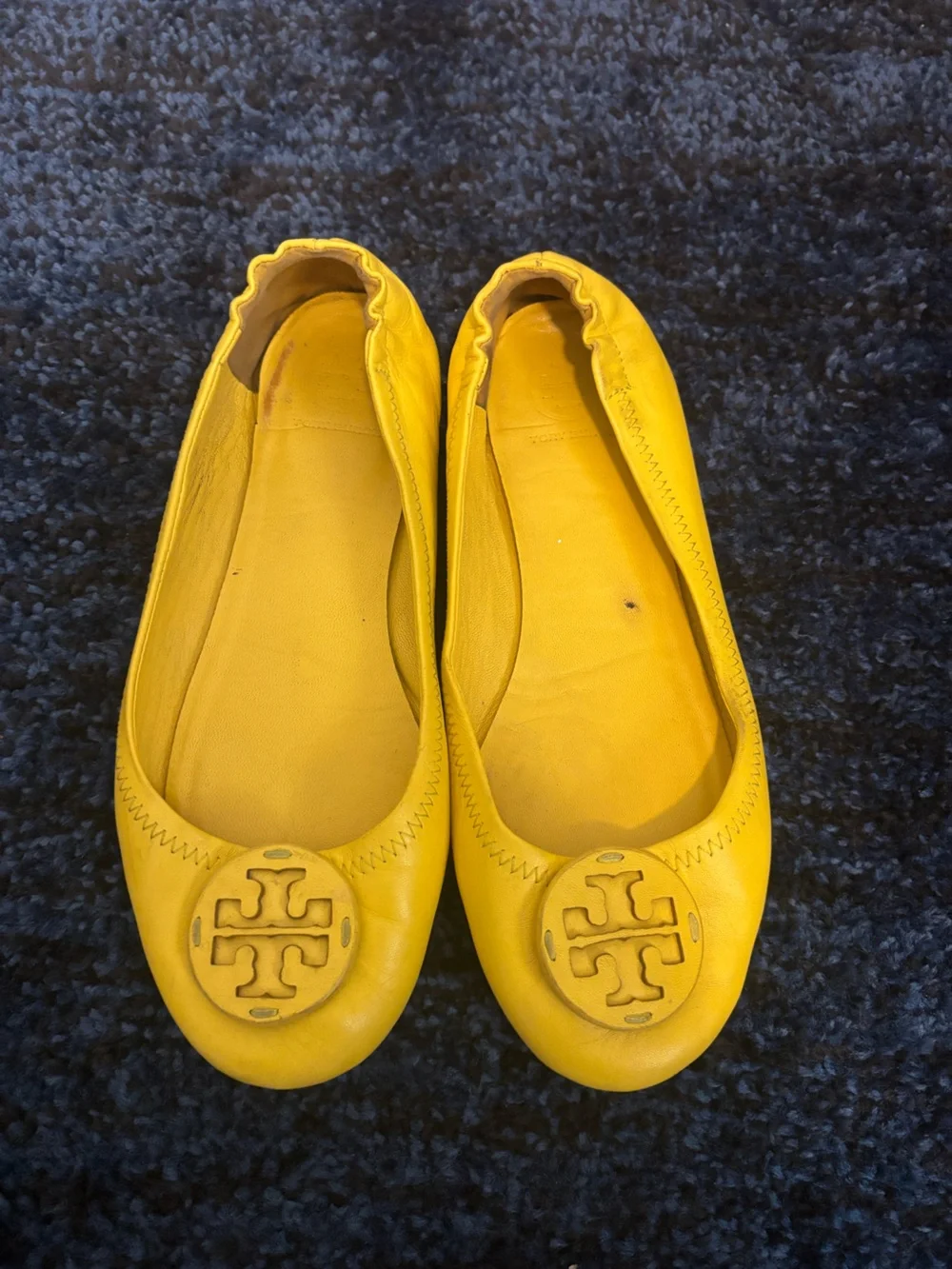 Tory Burch Bright Yellow Leather Logo Ballet Flats